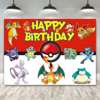 Pokemon Pokeball Tema Fiesta de Cumpleaños Telón de Fondo Decoración 5x3 pies Banner Decoración Foto 1 de 4