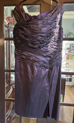 Tadashi Shoji Ruched Plum Purple Cocktail Dress  18Q plus  NWT off-shoulder  WOW - Image 1 of 4