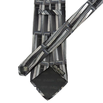 Murano Italia Men’s Silk Tie Black Gray Geometric Design Made in USA 100% Silk - Image 1 of 4
