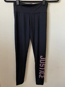 Justice Black Pink Glitter Sparkle High Waist Full Length Girls Leggings Size 10 - Picture 1 of 7