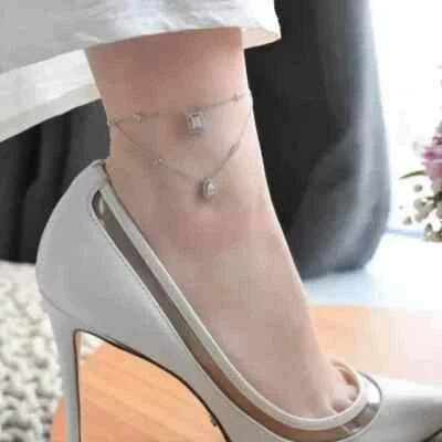 Женская цепочка на лодыжку из белого золота 14 карат с лабораторно созданными бриллиантами грушевидной огранки 2 карата - Изображение 1 из 4