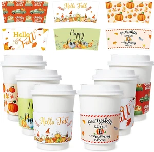 48 Pcs Fall Coffee Cup Sleeves Autumn Maple Leaf Disposable Cardboard Sleeves Th - Picture 1 of 7