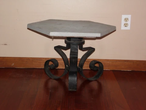 Vintage Mid Century Modern Brutalist Hexagon Slate Top End Table Iron Base Cover