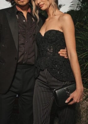 NWT $1090 Ralph Lauren Collection Black/White Pinstripe Tailored Wool Pants Sz 4 - Image 1 of 4