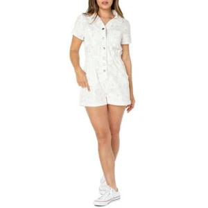 Celebrity Pink Jr's Brushed Soft Denim White Floral 1 Piece Boilersuit Jumpsuit - Picture 1 of 4
