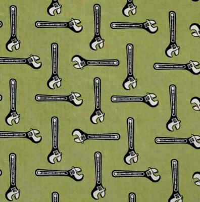 Wrenches Be A Man Douglas Day Tools Green Gray Do it Yourself Cotton Fabric 1 YD - Image 1 of 4