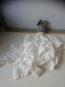 Doudou plat lapin tricot gris lange blanc MAYLILY en état neuf + cadeau - Picture 1 of 3