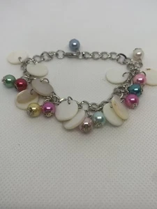 Shell & Pearl Bead Charm Bracelet Adjustable Size, 17cms - White - Picture 1 of 3