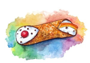 Acquerello cannolo siciliano dipinto a mano - Foto 1 di 10