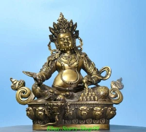 12"Old Tibet Buddhism Copper Gems Yellow Jambhala Wealth God Buddha Mouse Statue - Picture 1 of 9