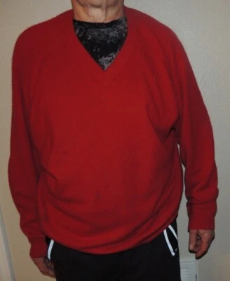 Pullover V Neck Red Cashmere mens XXL Sweater Flawed fixed Holes spot repurpose - Image 1 of 4