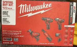 Milwaukee 2498-25 12V 5-Piece Cordless Combo Kit - Red - Picture 1 of 1