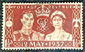 1937 Coronation of King George & Elizabeth I Stamp - Fancy/Date Cancel Handstamp - Picture 1 of 7