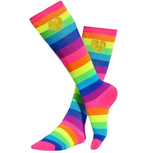 Bubblegum Divas Girls Rainbow Knee High Socks Gold Hearts Kids Long Stockings - Picture 1 of 5
