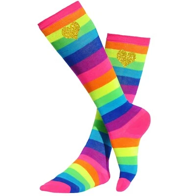 Bubblegum Divas Girls Rainbow Knee High Socks Gold Hearts Kids Long Stockings  - Image 1 of 4