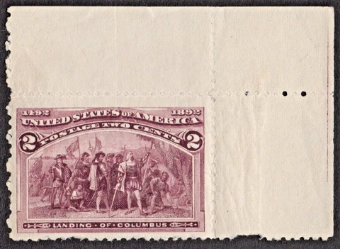 US # 231c *MINT OG NH { SCARCE CORNER POS 10 "BROKEN HAT VAR } 2c COLUMBIAN 1893 Cover