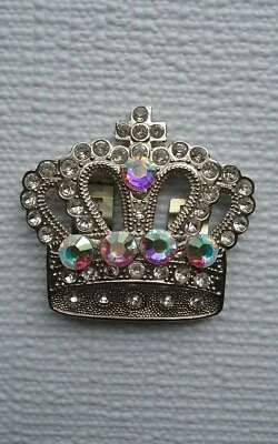 Crown With Cross Purse Craft Accent Decor Silvertone With Rhinestones - Image 1 of 4