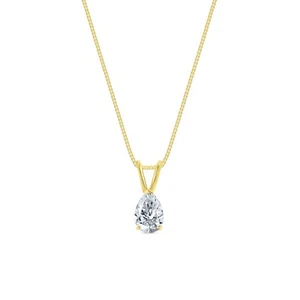 3/4 Ct Pear Lab Created Grown Diamond Pendant Necklace 14K Yellow Gold F/VS 18" - Picture 1 of 3