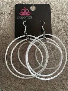 Paparazzi * Colorfully Circulating WHITE Triple BEADED EARRINGS Silver Fish-Hook - Picture 1 of 6