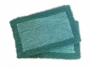 Large White and Blue Cotton Tufted Bath Shower Door Rugs ~Set of 2~50 x 80 cm  - Picture 1 of 2