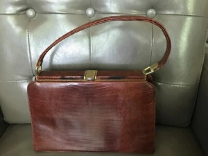 Vintage Rare & Beautiful 50’sChestnut Caiman Crocodile Handbag made in Argentina - Picture 1 of 12
