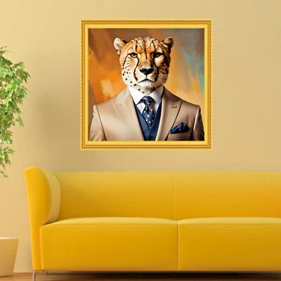 Cheetah in Tailored Suit Wall Sticker 3D Frame Effect Mural Poster Decor P023 - Image 1 of 3