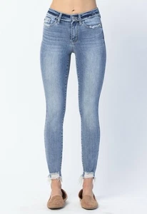 Judy Blue Damen 29 Jeans Mid Rise Release Bund Skinny Stretch Raw Hem Denim - Bild 1 von 14