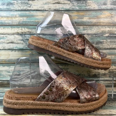 Sandalias Johnston & Murphy para mujer 8M cuero marrón deslizables punta abierta cuña informales Foto 1 de 4