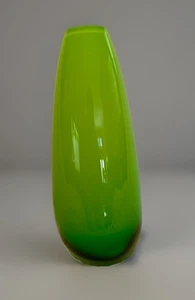 Limette Avocado grün Träne Kunst Glas Knospe Vase Handarbeit Polen MCM 8" Vintage - Bild 1 von 11