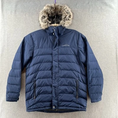 Eddie Bauer Hombre Talla L Cremallera Completa Azul Plumón Piel Capucha Puffer Parka Chaqueta Foto 1 de 4
