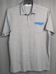 Travis Mathew Golf Poloshirt Herren Large meliert grau blau Streifen Tasche Pima - Bild 1 von 6