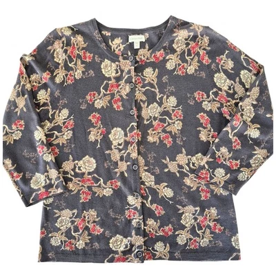 Cárdigan Suéter Lana Granate Hill Mediano Gris Rojo Floral Ligero Capas Lux Foto 1 de 4