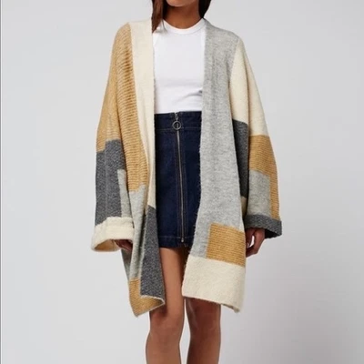 Cárdigan Topshop Grande Colorblock Patchwork Talla 8 Gris Crema Minimalista Foto 1 de 4