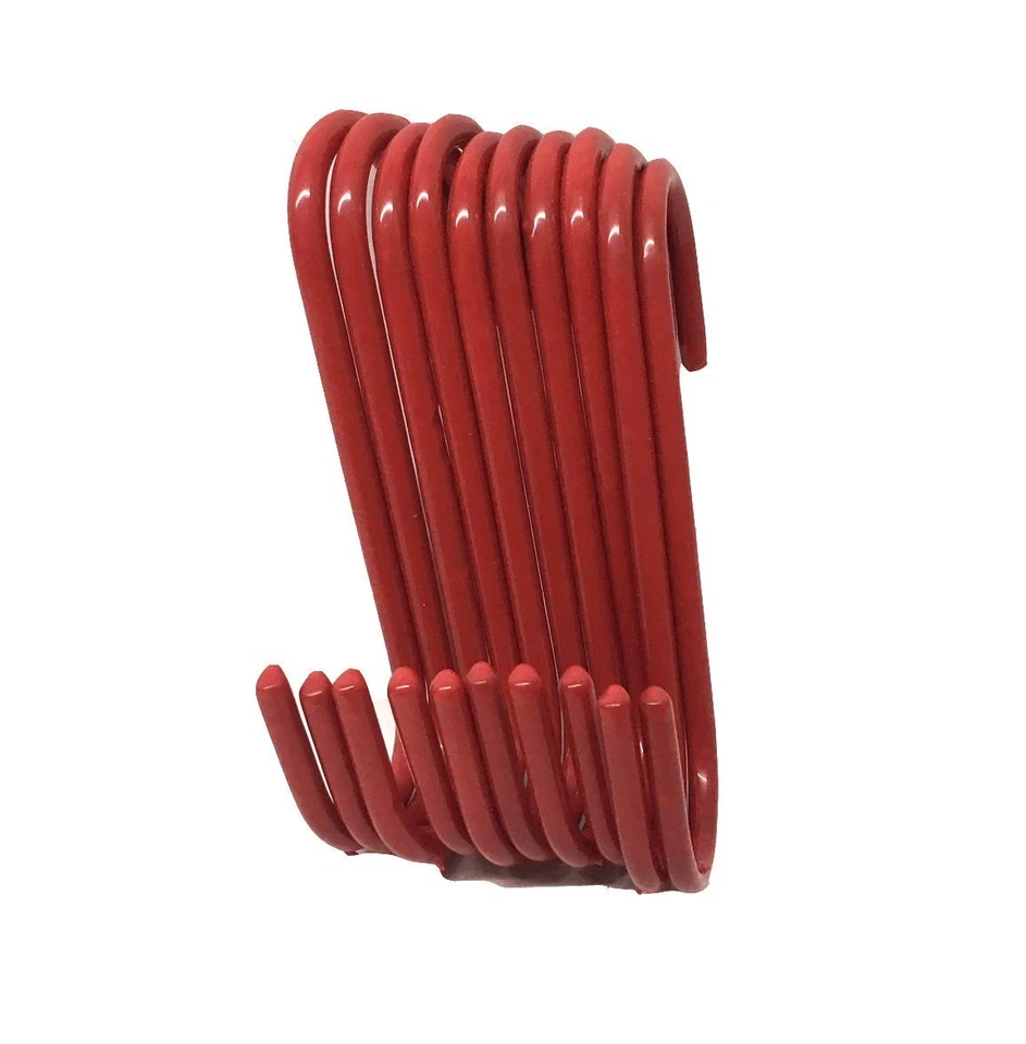 Set of 10 PC S Shape Utility Hook Set Vinyl Coated or Chromed Wire (red Vinyl)