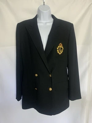 Blazer Vintage LRL Ralph Lauren 100% Lana Talla 8 Bordado Cresta Negro Foto 1 de 4