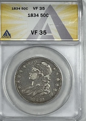 1834 Capped Bust Half Dollar : ANACS VF35 - Image 1 of 4