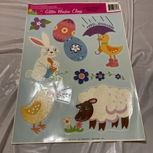 HAPPY EASTER Window Clings decorative Bunnies holiday - Picture 1 of 4