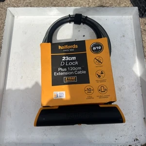 Halfords 23cm Bike Bicycle D Lock Plus 120cm Extension Cable - Picture 1 of 3