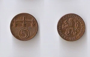 CZECHOSLOVAKIA 5 HALERU 1927 High grade!! - Picture 1 of 1