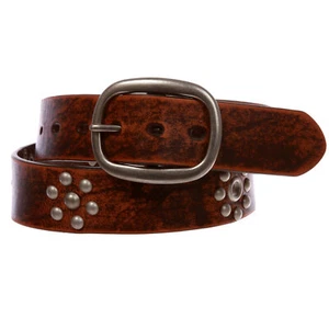 Nail Head Riveted Studs with Grommets Oval Vintage Leather Casual Belt - Picture 1 of 14
