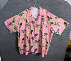 Hawaiian Shirt Men&#39;s 4XL Button Up Casual Tropical Print Pink Polyester Palm Tre