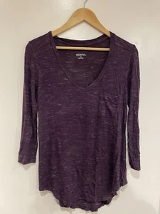 Merona Women's Super Soft Rayon Marled V-Neck Pocket Long Sleeve Shirt Purple XS - Picture 1 of 4