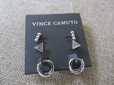 Vince Camuto triple pair of stud crystal Earrings Silver tone New! NWT - Image 1 of 3