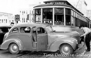 Streetcar vs. Automobile Accident / Crash - 1947 - Historic Photo Print - Picture 1 of 1