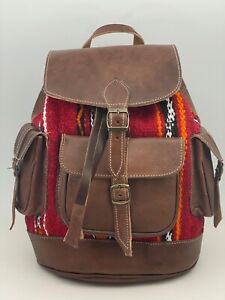 Handcrafted Moroccan Leather Bag Backpack Boho Chic Kilim Carpet Rug M/L Size