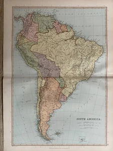 1891 SOUTH AMERICA ORIGINAL ANTIQUE COLOUR MAP BY W.G. BLACKIE 129 YEARS OLD - Picture 1 of 3