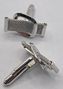 Silver-Plated Mesh Belt Style Cufflinks Retro Vintage Men's Accessory Gift - Picture 1 of 3
