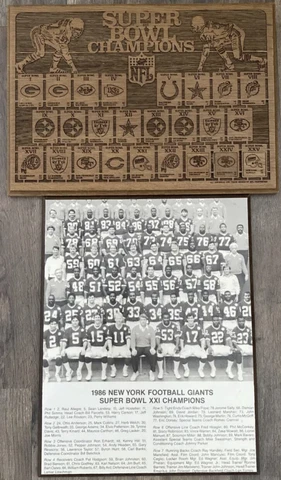 6 NFL NEW YORK GIANTS VINTAGE & SUPER BOWL XLII WOOD WALL CLOCK & PLAQUES LOT Cover