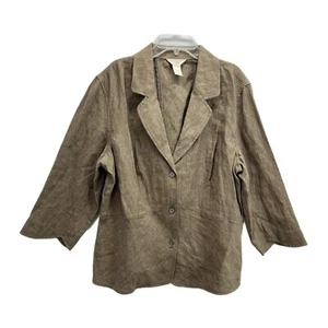 J. Jill 100% Linen Blazer Jacket Size 16 Green 3/4 Sleeves Classic Summer - Picture 1 of 9