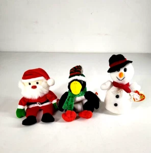 3 Vintage Ty Beanies Neonati Bambino Slittino Babbo Natale e Palla di Neve Natale con Etichette - Foto 1 di 15